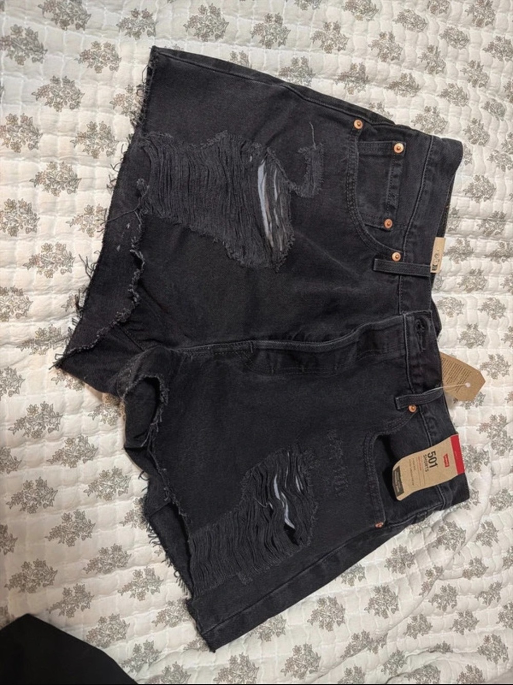 Levi's Black Distressed High-Rise Jean Shorts